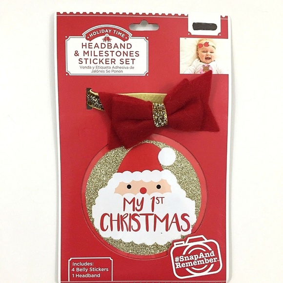 Christmas Milestone Headband and 4 Belly Stickers - Picture 1 of 5